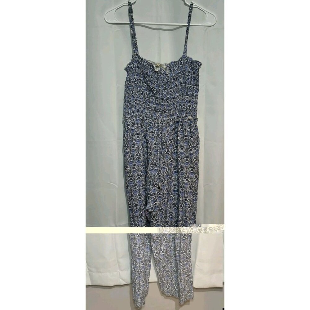 Fat Face Sleeve Less Women's Size 12 Blue Floral Jumper Suit With Pockets - Picture 1 of 16